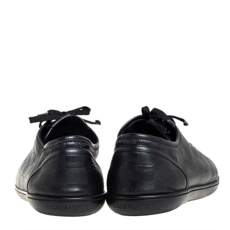 Pre Owned  Louis Vuitton Black Leather And Damier Canvas Low Top Sneakers Size 44