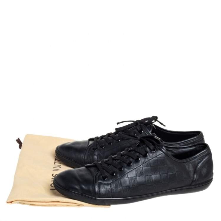 Pre Owned  Louis Vuitton Black Leather And Damier Canvas Low Top Sneakers Size 44