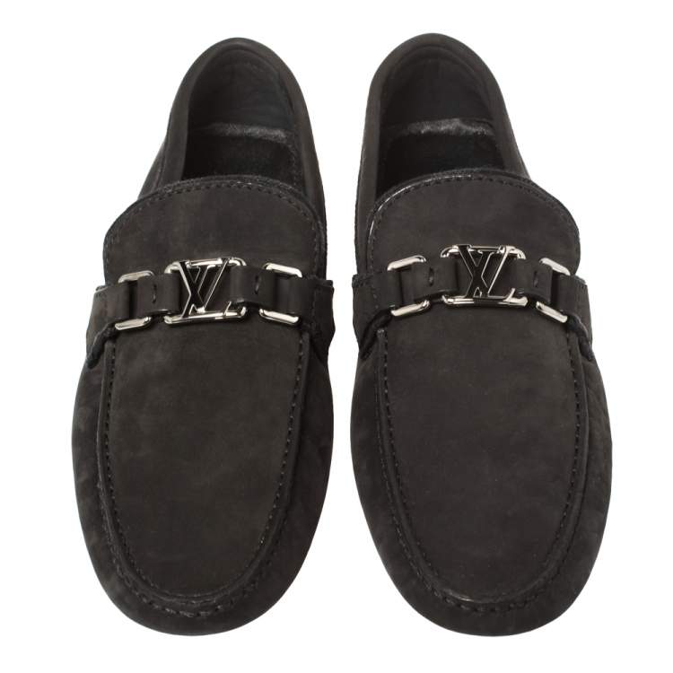 Pre Owned Louis Vuitton Black Nubuck Hockenheim Loafers Size 41.5