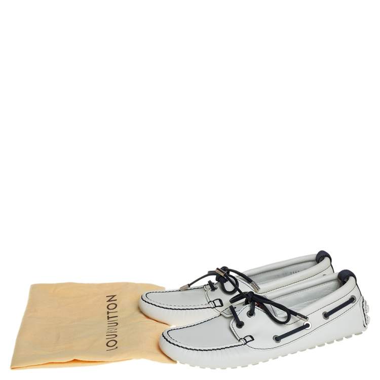 Pre Owned Louis Vuitton White/Navy Blue Leather Lace Up Derby Loafer Size 41.5
