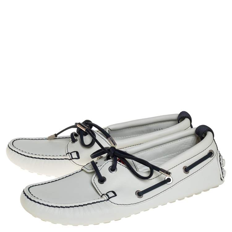 Pre Owned Louis Vuitton White/Navy Blue Leather Lace Up Derby Loafer Size 41.5