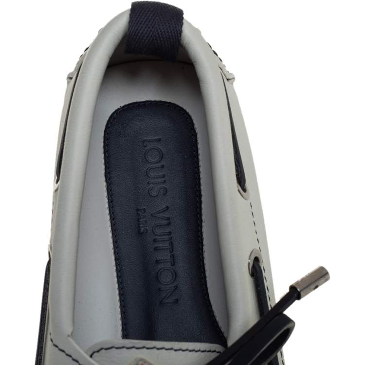 Pre Owned Louis Vuitton White/Navy Blue Leather Lace Up Derby Loafer Size 41.5