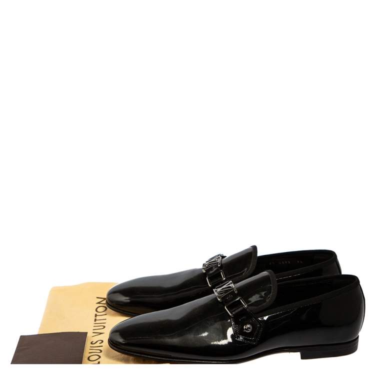 Pre Owned Louis Vuitton Black Patent Leather Hockenheim Slip On Loafers Size 41.5