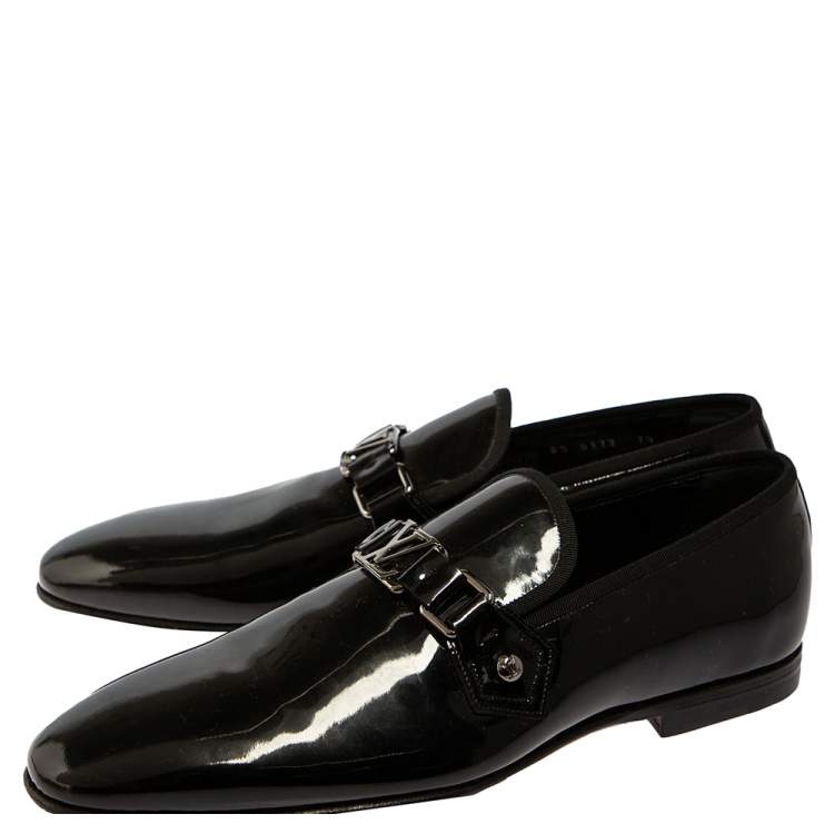 Pre Owned Louis Vuitton Black Patent Leather Hockenheim Slip On Loafers Size 41.5