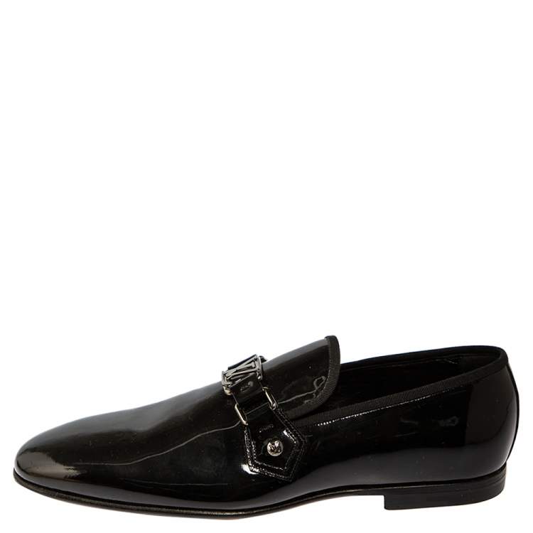 Pre Owned Louis Vuitton Black Patent Leather Hockenheim Slip On Loafers Size 41.5