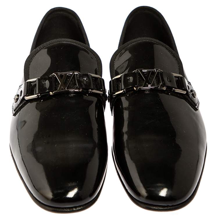Pre Owned Louis Vuitton Black Patent Leather Hockenheim Slip On Loafers Size 41.5