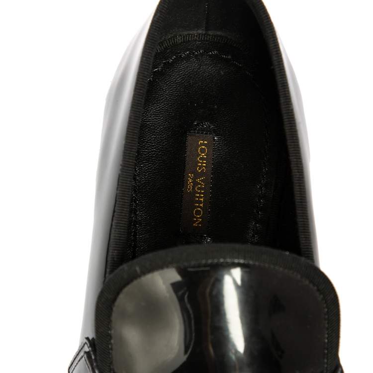 Pre Owned Louis Vuitton Black Patent Leather Hockenheim Slip On Loafers Size 41.5
