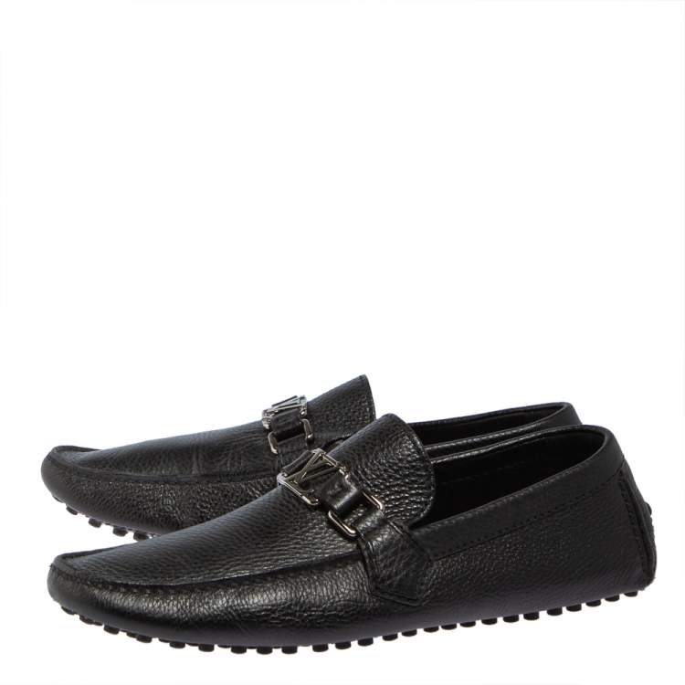Pre Owned Louis Vuitton Black Leather Hockenheim Driver Loafers Size 41.5