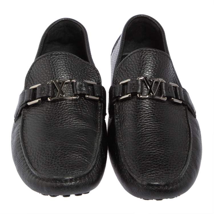 Pre Owned Louis Vuitton Black Leather Hockenheim Driver Loafers Size 41.5