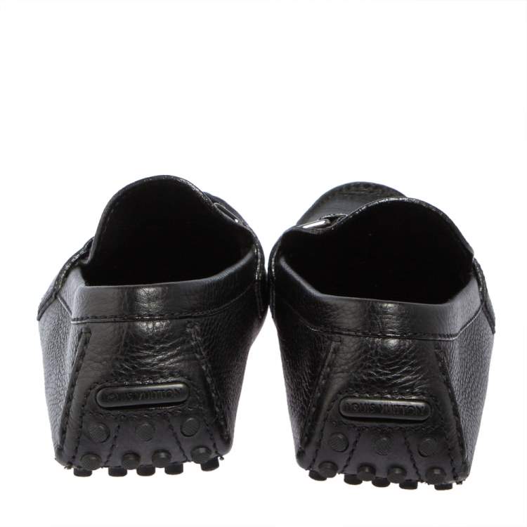Pre Owned Louis Vuitton Black Leather Hockenheim Driver Loafers Size 41.5