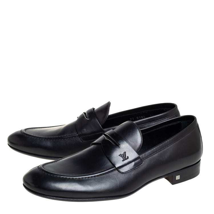 Pre Owned Louis Vuitton Black Leather Santiago Loafers Size 41.5