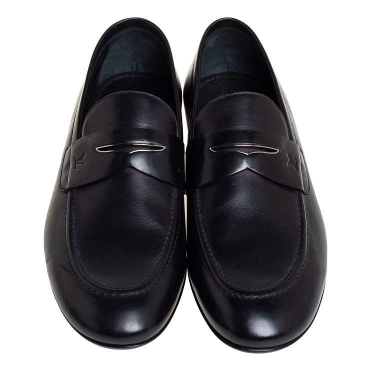 Pre Owned Louis Vuitton Black Leather Santiago Loafers Size 41.5