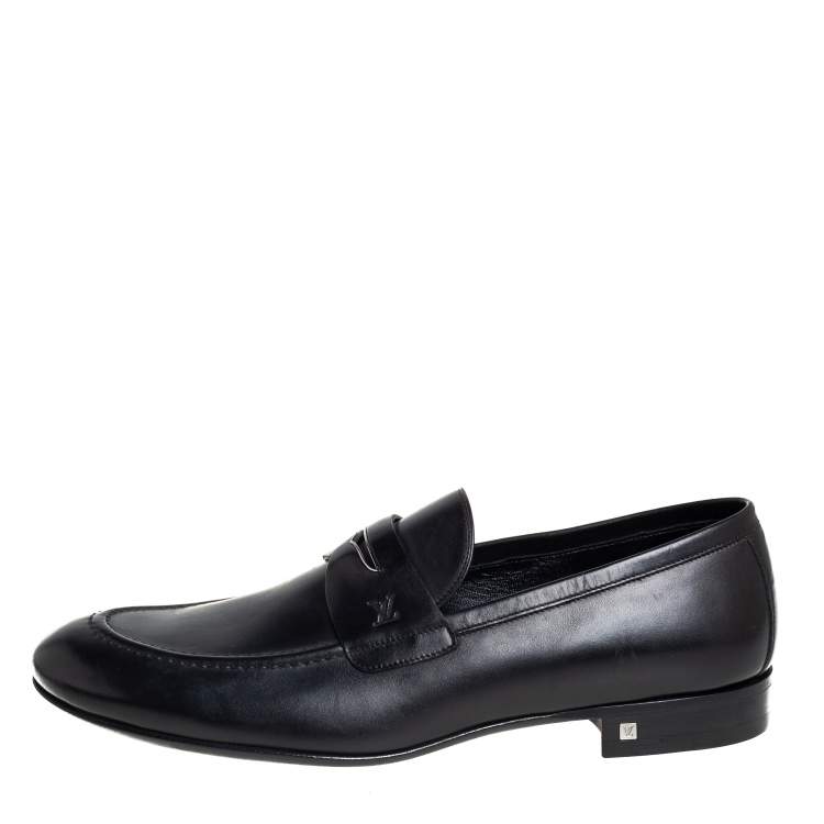 Pre Owned Louis Vuitton Black Leather Santiago Loafers Size 41.5
