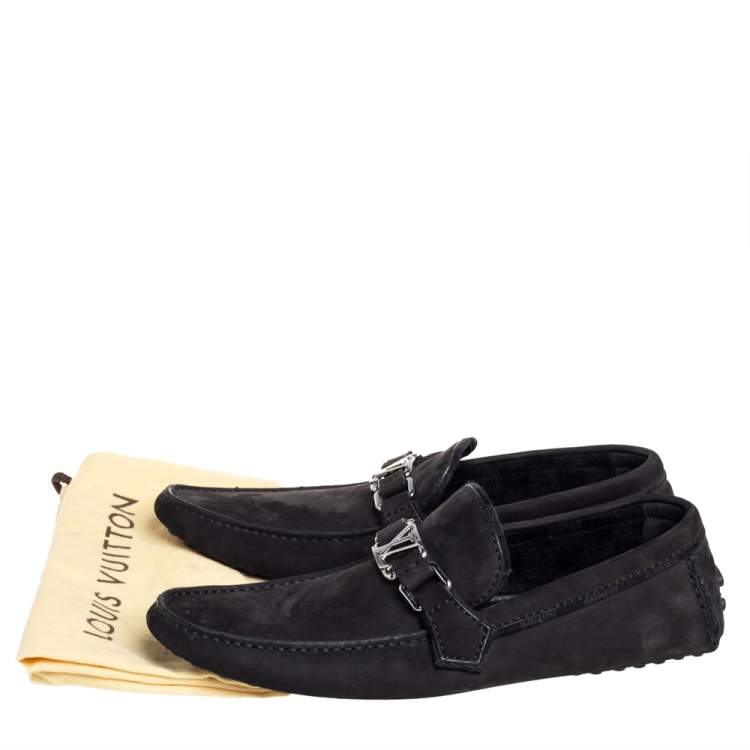 Pre Owned Louis Vuitton Black Nubuck Leather Hockenheim Slip On Loafers Size 41.5