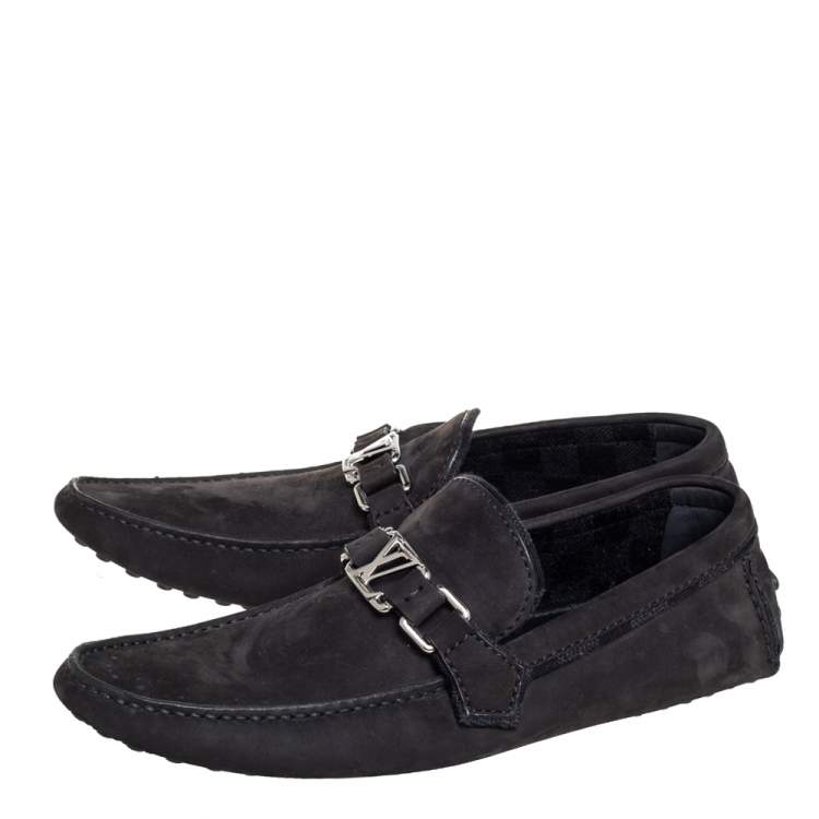 Pre Owned Louis Vuitton Black Nubuck Leather Hockenheim Slip On Loafers Size 41.5