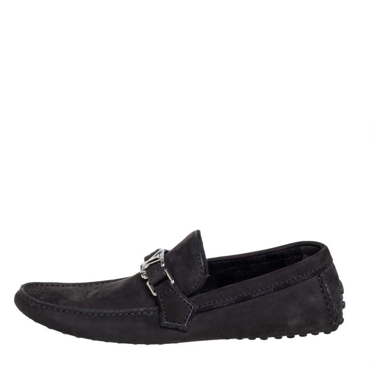 Pre Owned Louis Vuitton Black Nubuck Leather Hockenheim Slip On Loafers Size 41.5