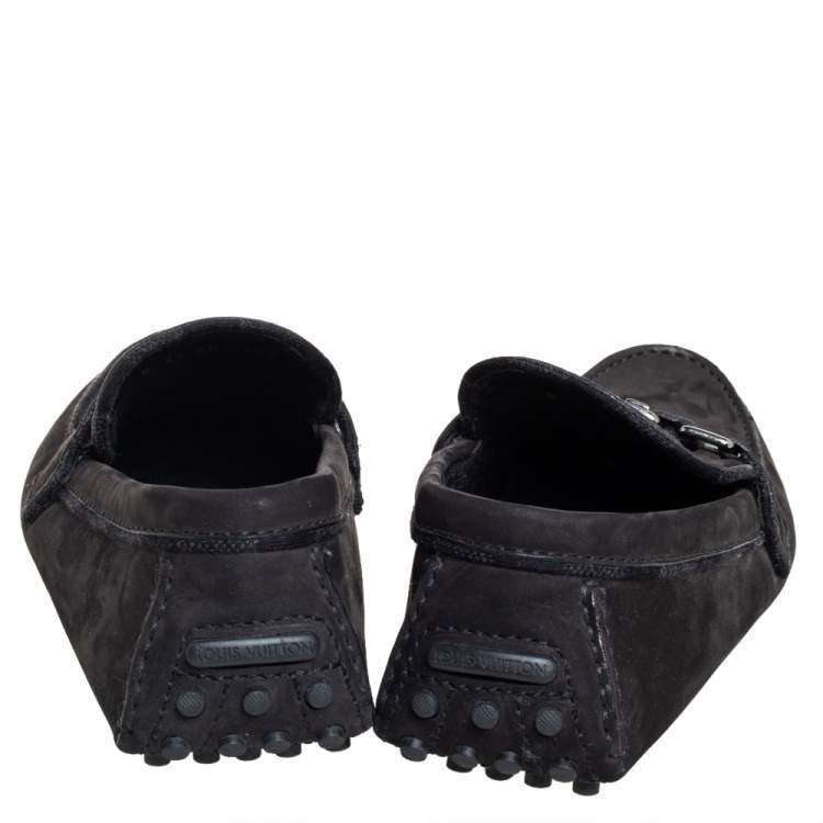 Pre Owned Louis Vuitton Black Nubuck Leather Hockenheim Slip On Loafers Size 41.5
