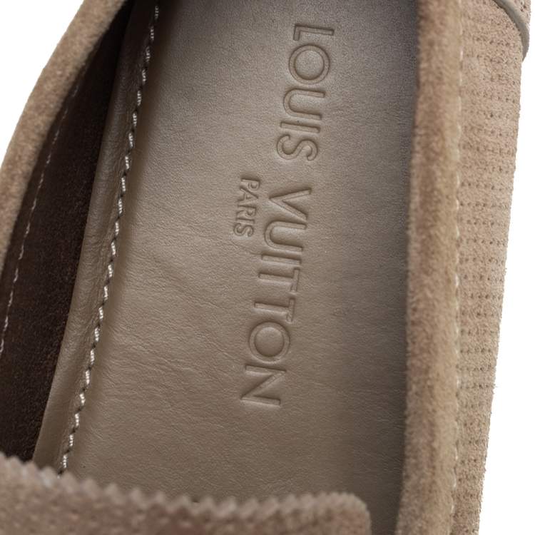 Pre Owned Louis Vuitton Brown Perforated Suede Slip On Loafers Size 41.5