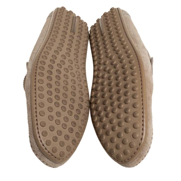 Pre Owned Louis Vuitton Brown Perforated Suede Slip On Loafers Size 41.5