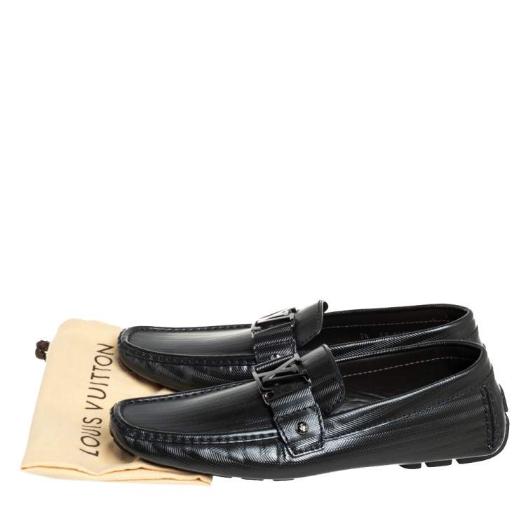Pre Owned Louis Vuitton Black Textured Leather Monte Carlo Slip On Loafers Size 41.5 