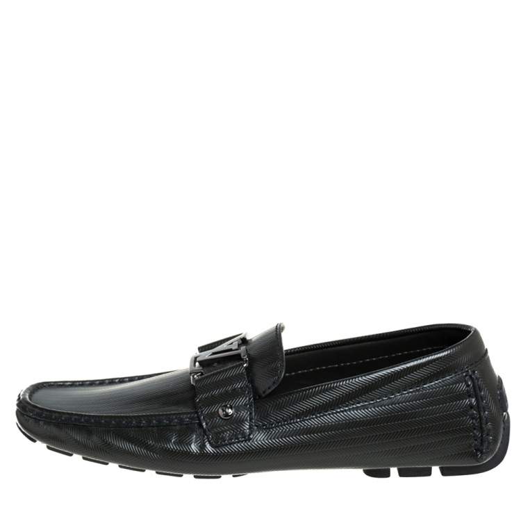 Pre Owned Louis Vuitton Black Textured Leather Monte Carlo Slip On Loafers Size 41.5 