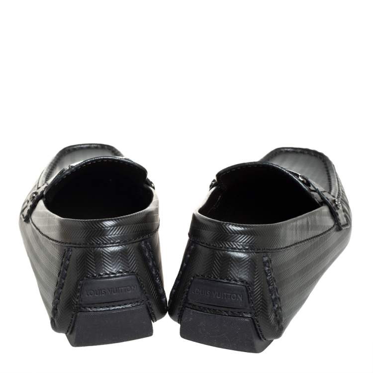 Pre Owned Louis Vuitton Black Textured Leather Monte Carlo Slip On Loafers Size 41.5 
