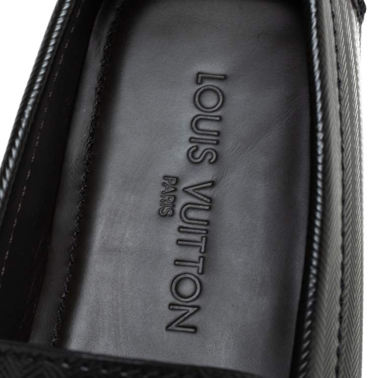 Pre Owned Louis Vuitton Black Textured Leather Monte Carlo Slip On Loafers Size 41.5 