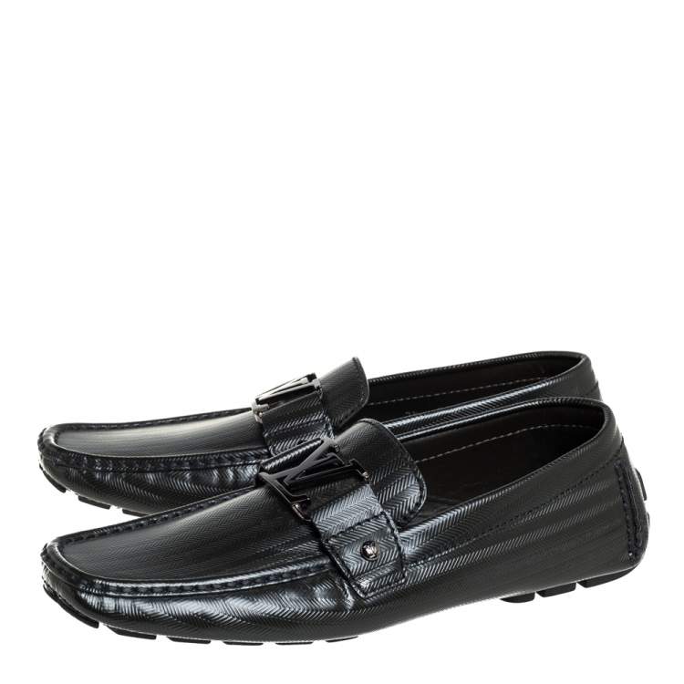 Pre Owned Louis Vuitton Black Textured Leather Monte Carlo Slip On Loafers Size 41.5 