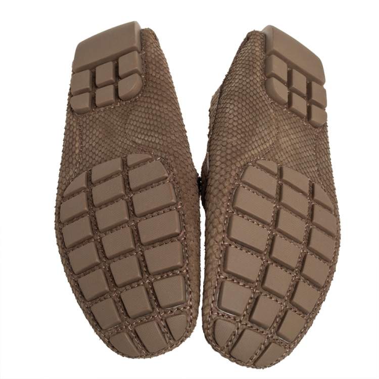 Pre Owned Louis Vuitton Brown Python Leather Monte Carlo Slip On Loafers Size 41.5 
