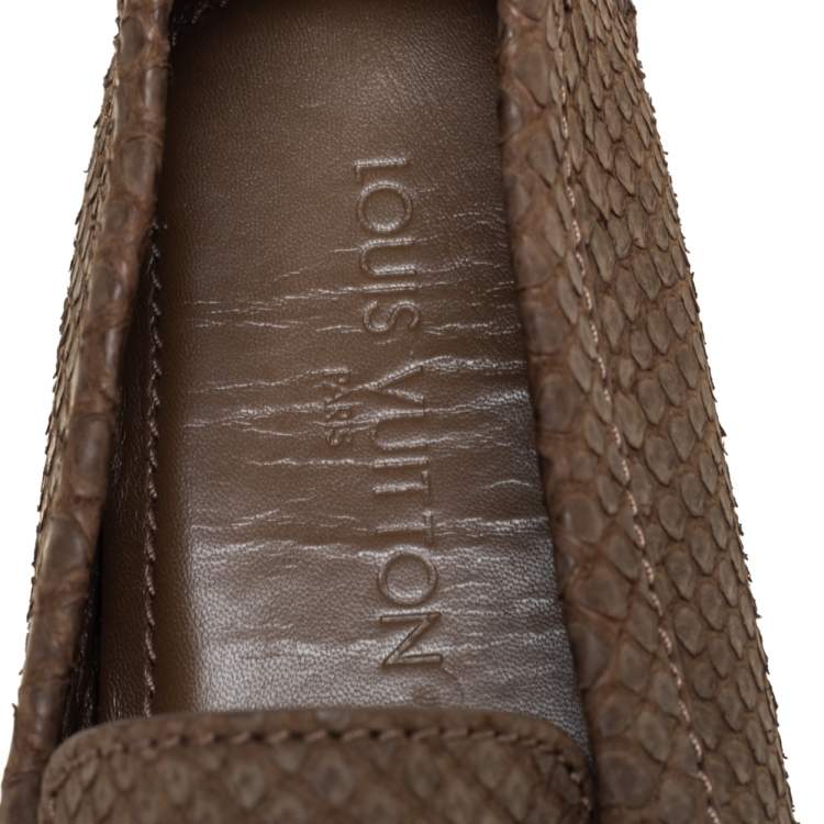 Pre Owned Louis Vuitton Brown Python Leather Monte Carlo Slip On Loafers Size 41.5 