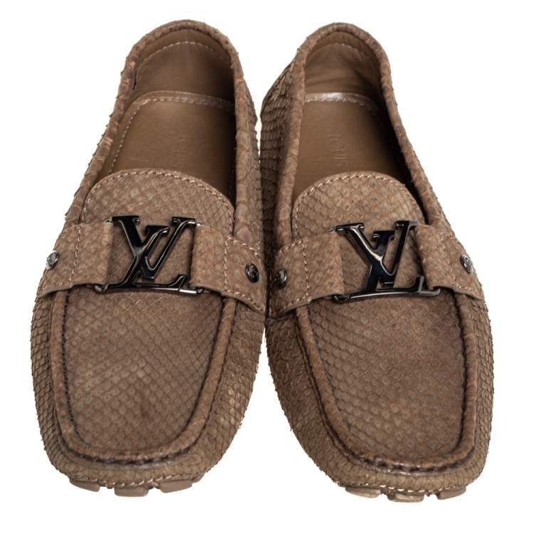 Pre Owned Louis Vuitton Brown Python Leather Monte Carlo Slip On Loafers Size 41.5 