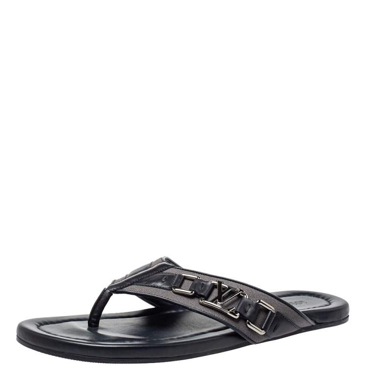 Louis Vuitton Dark Blue Leather And Canvas Hamptons Thong Sandals