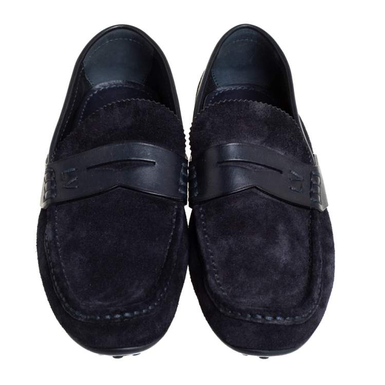 Pre Owned Louis Vuitton Navy Blue Suede Penny Loafers Size 41