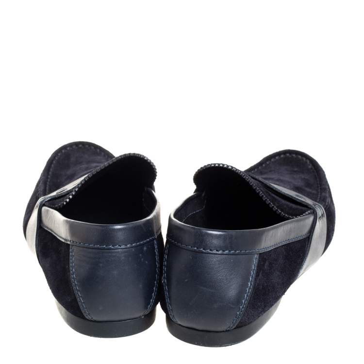 Pre Owned Louis Vuitton Navy Blue Suede Penny Loafers Size 41