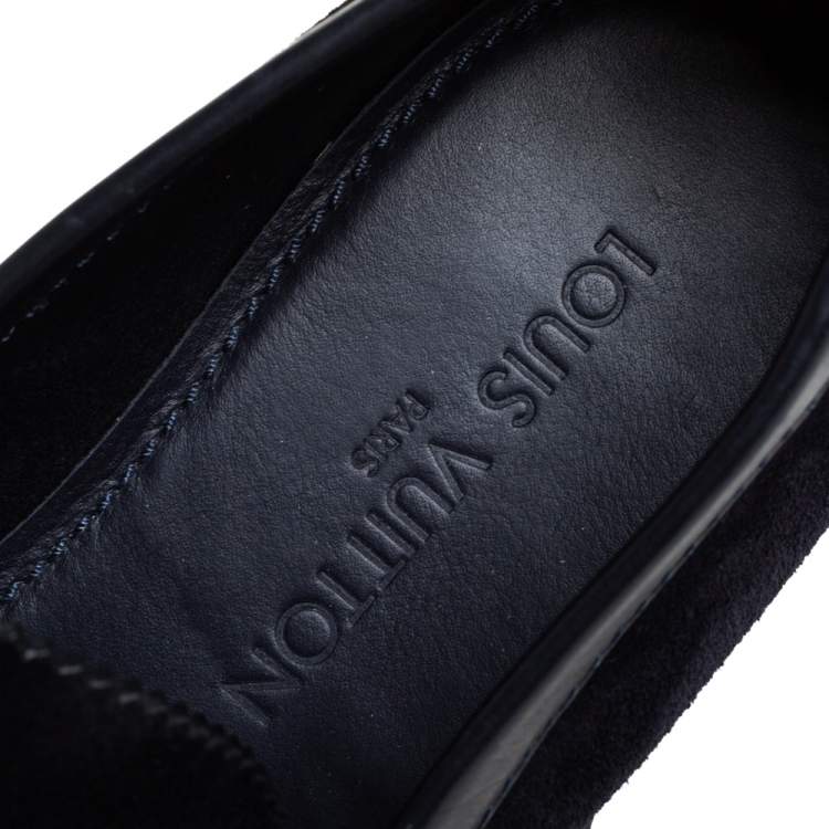 Pre Owned Louis Vuitton Navy Blue Suede Penny Loafers Size 41