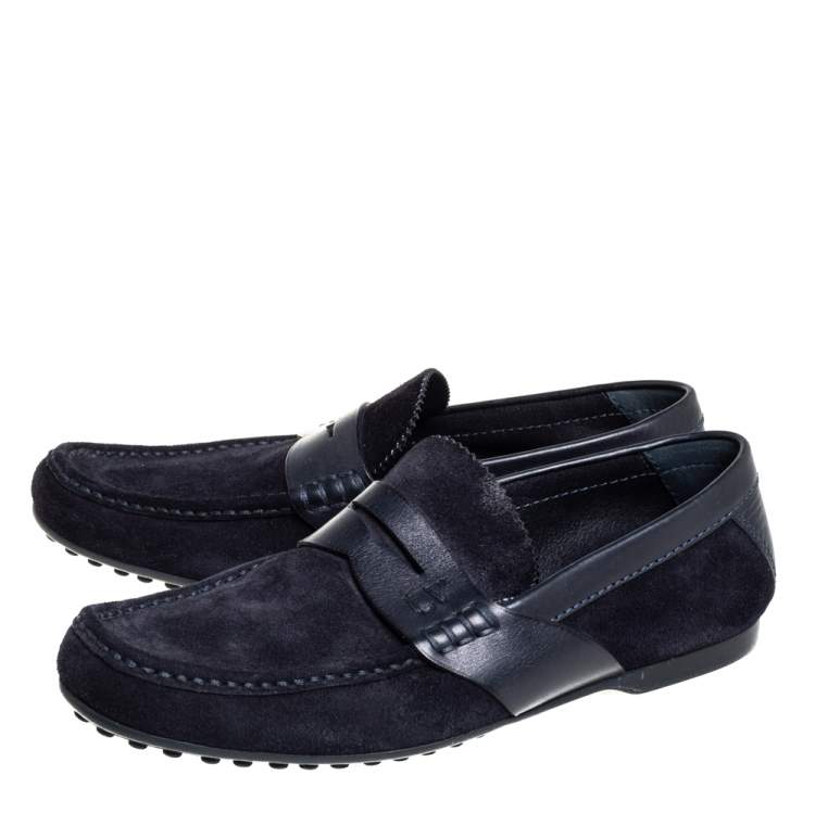Pre Owned Louis Vuitton Navy Blue Suede Penny Loafers Size 41