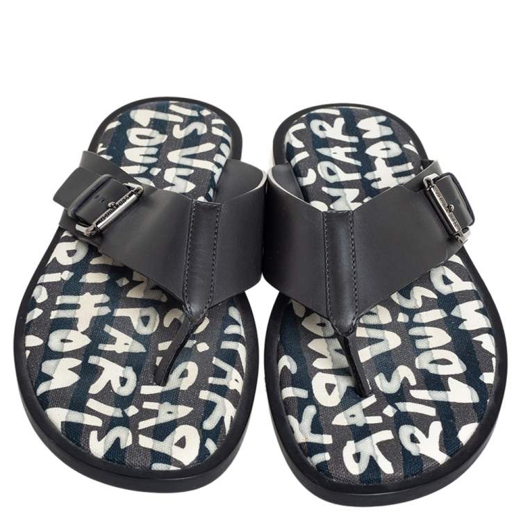 Pre Owned Louis Vuitton Black Leather Thong Sandals Size 41.5
