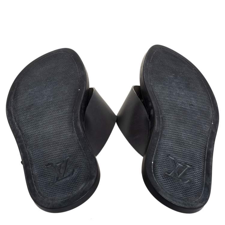 Pre Owned Louis Vuitton Black Leather Thong Sandals Size 41.5