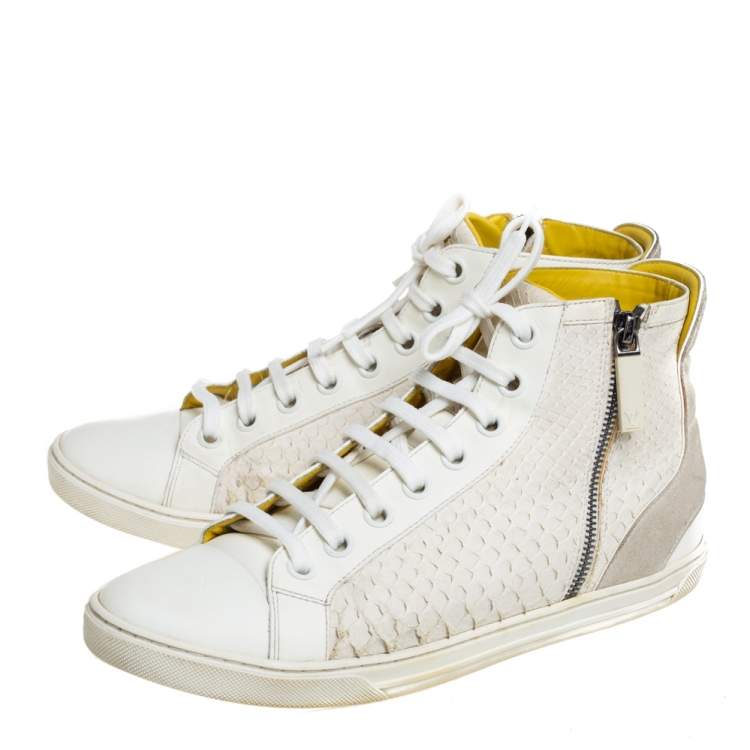 Pre Owned Louis Vuitton White/Grey Python And Suede Zip Up High Top Sneakers Size 40