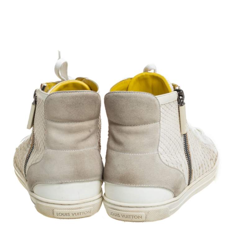 Pre Owned Louis Vuitton White/Grey Python And Suede Zip Up High Top Sneakers Size 40