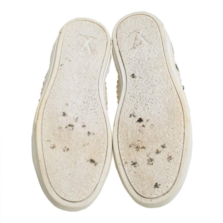 Pre Owned Louis Vuitton White/Grey Python And Suede Zip Up High Top Sneakers Size 40