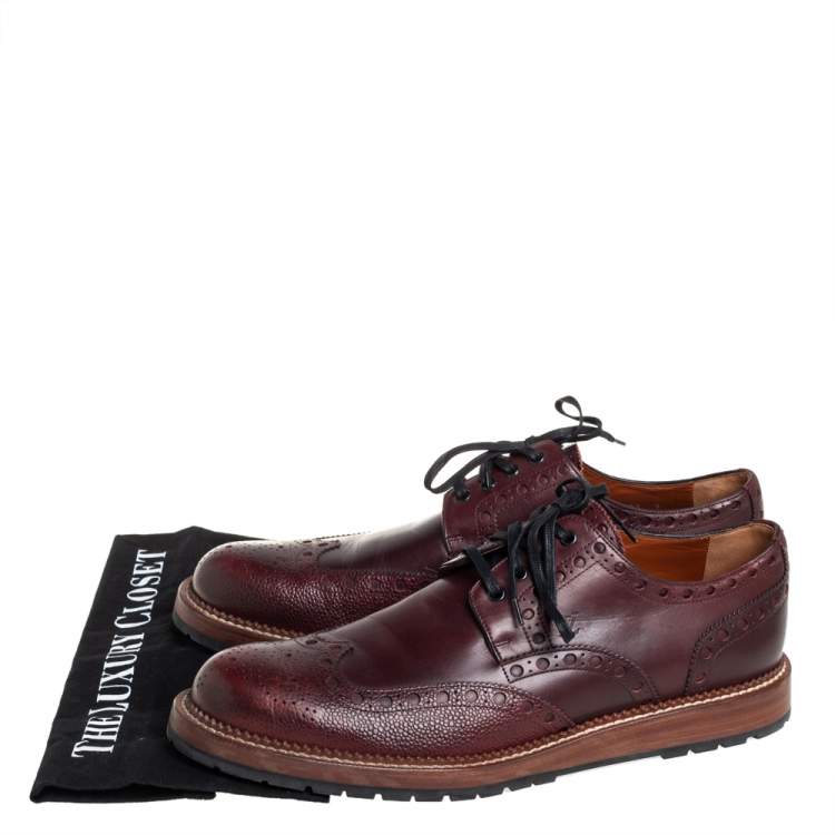 Pre Owned Louis Vuitton Burgundy Brogue Leather Lace Up Derby Size 43