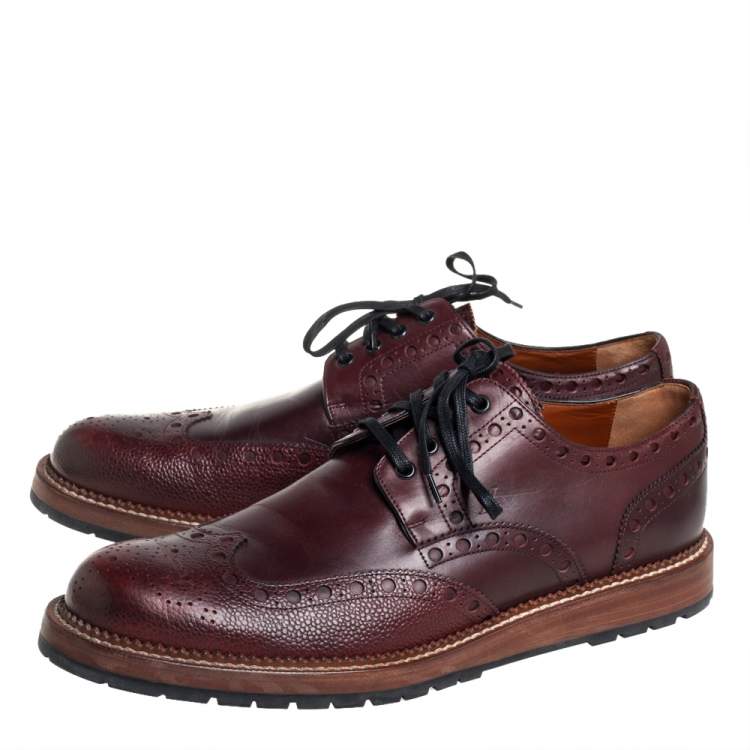Pre Owned Louis Vuitton Burgundy Brogue Leather Lace Up Derby Size 43