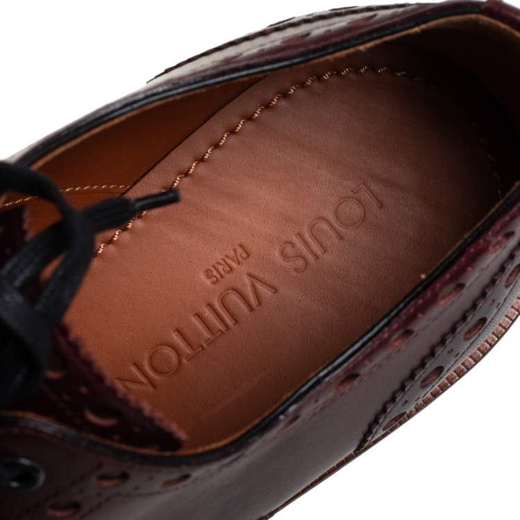 Pre Owned Louis Vuitton Burgundy Brogue Leather Lace Up Derby Size 43