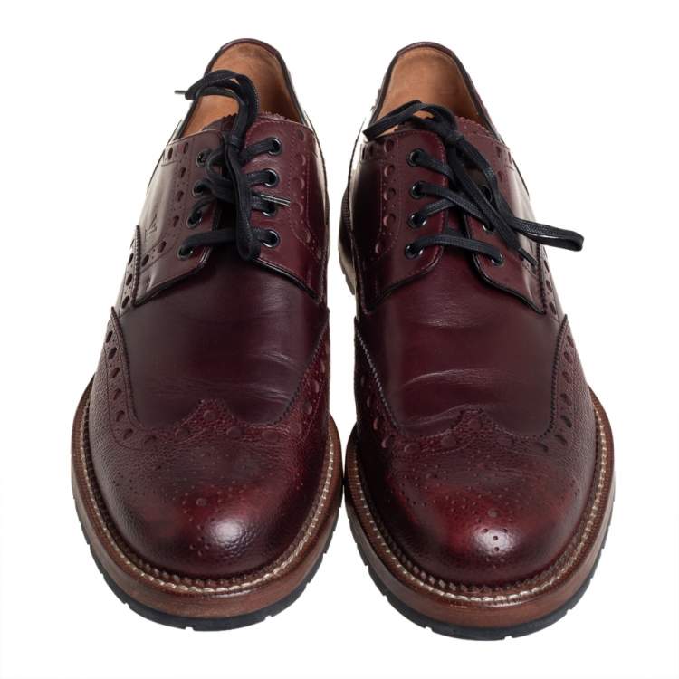 Pre Owned Louis Vuitton Burgundy Brogue Leather Lace Up Derby Size 43