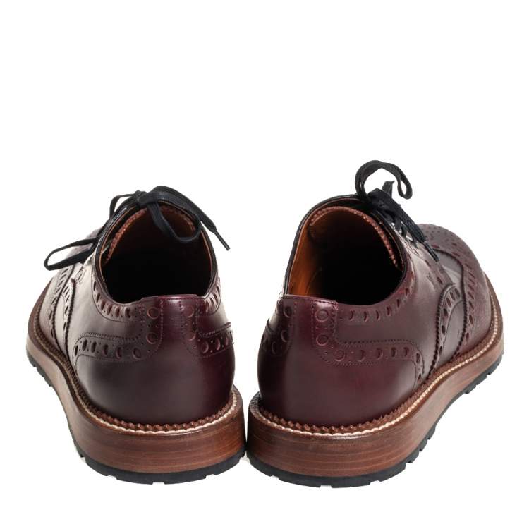Pre Owned Louis Vuitton Burgundy Brogue Leather Lace Up Derby Size 43