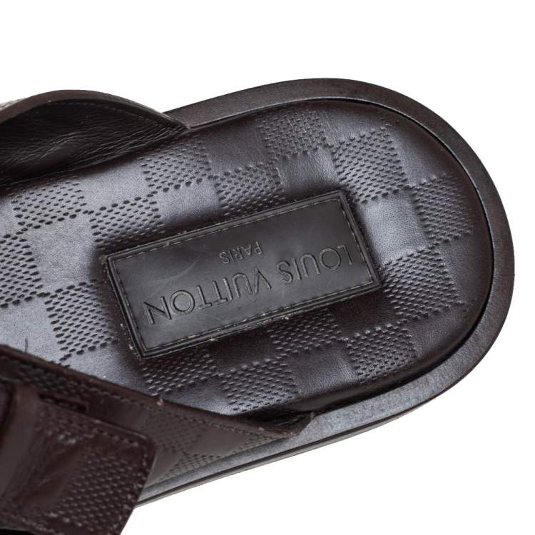 Pre Owned Louis Vuitton Brown Damier Leather Criss-Cross Flat Sandals Size 43
