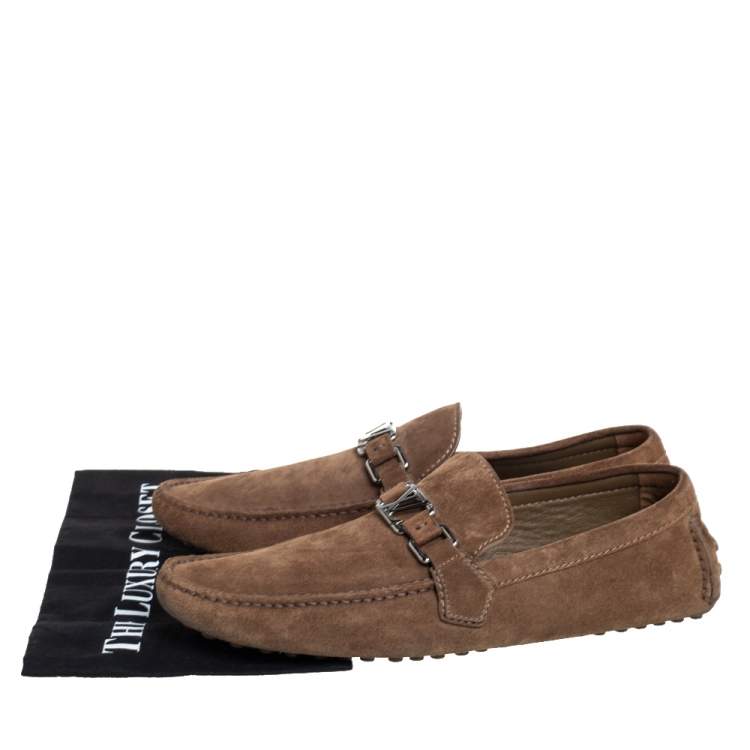 Pre Owned Louis Vuitton Brown Suede Hockenheim Loafers Size 43.5