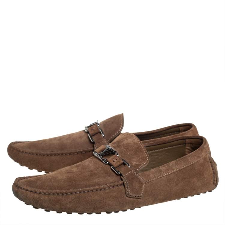 Pre Owned Louis Vuitton Brown Suede Hockenheim Loafers Size 43.5