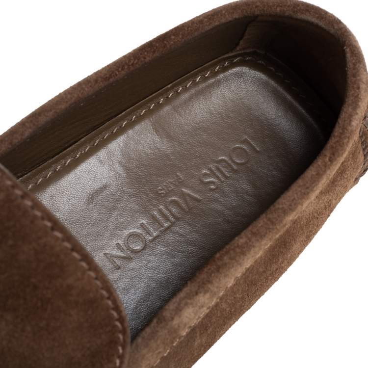 Pre Owned Louis Vuitton Brown Suede Hockenheim Loafers Size 43.5